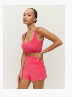 Reformation Pink Cropped Tank and High-Waist Shorts Set